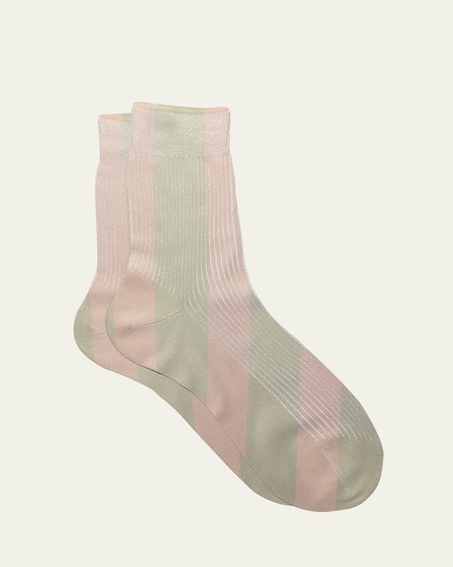 Ribbed Shimmer Striped Crew Socks